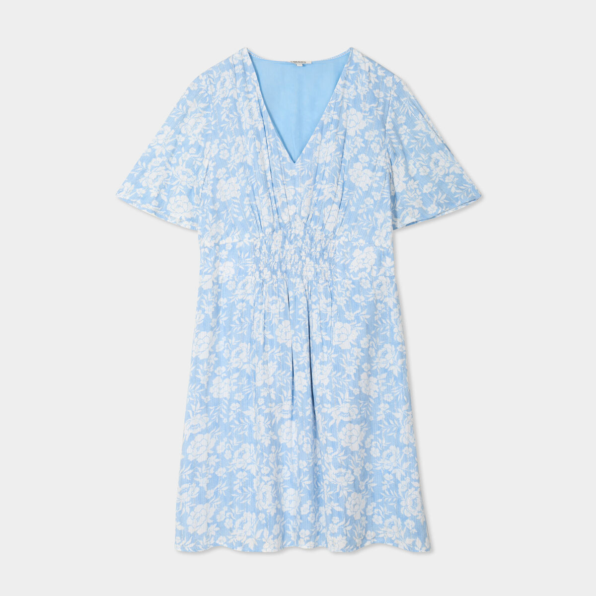 Robe col en V taille smockée Creeks bleu ciel femme