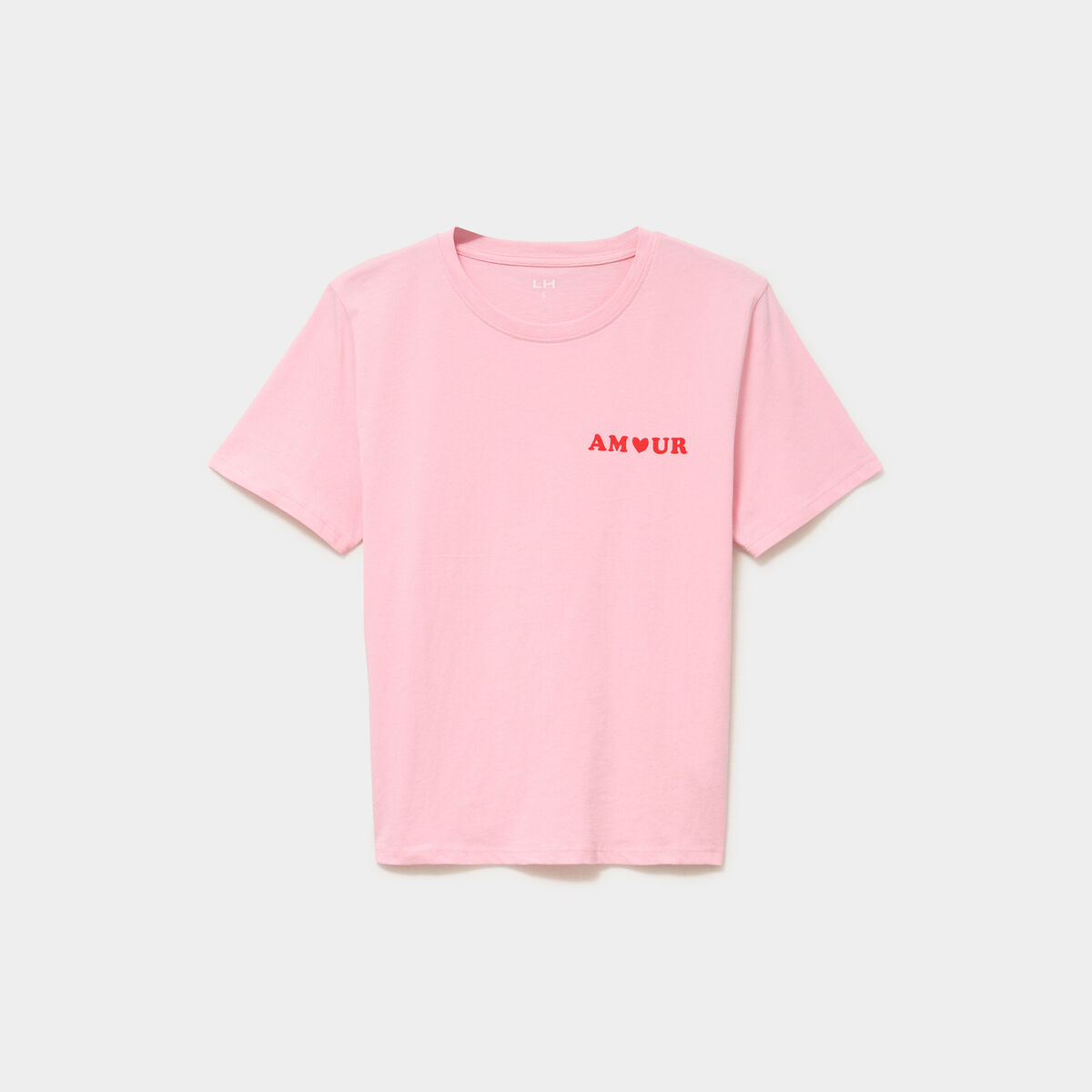 T-shirt col rond manches courtes coton rose femme