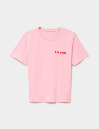 T-shirt col rond manches courtes coton rose femme