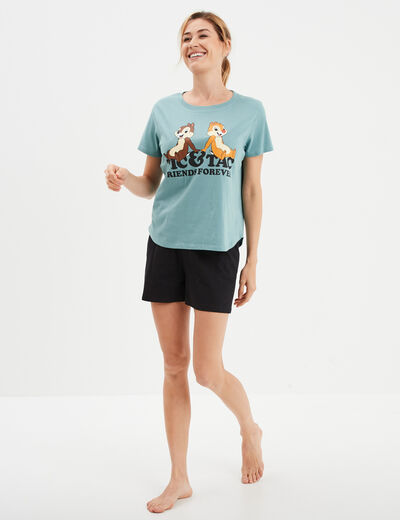 Ensemble pyjama short coton Tic et Tac bleu gris femme