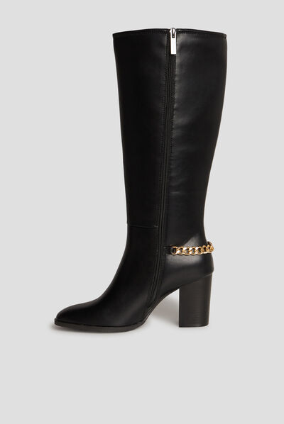 Bottes hautes avec chaînes à talons noir femme