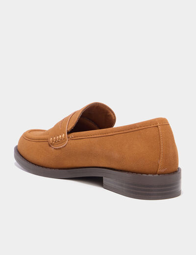 Mocassins effet su&eacute;dine marron femme