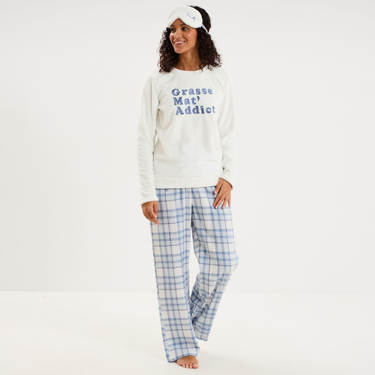 Ensemble pyjama effet polaire 3 pi&egrave;ces bleu femme