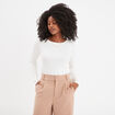 T-shirt col rond manches longues blanc femme