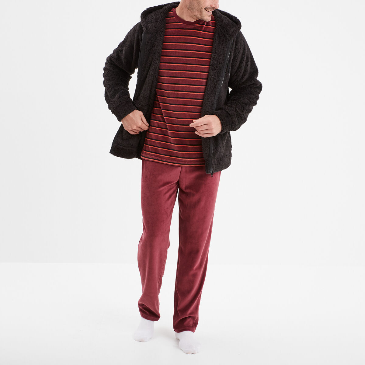 Ensemble pyjama velours 2 pièces bordeaux homme