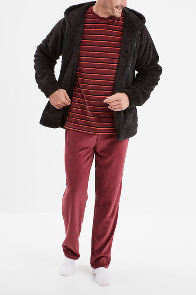 Ensemble pyjama velours 2 pi&egrave;ces bordeaux homme