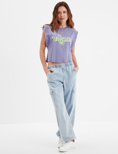 T-shirt manches volantées Liberto violet femme