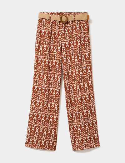 Pantalon fluide large avec ceinture orange fonc&eacute; femme