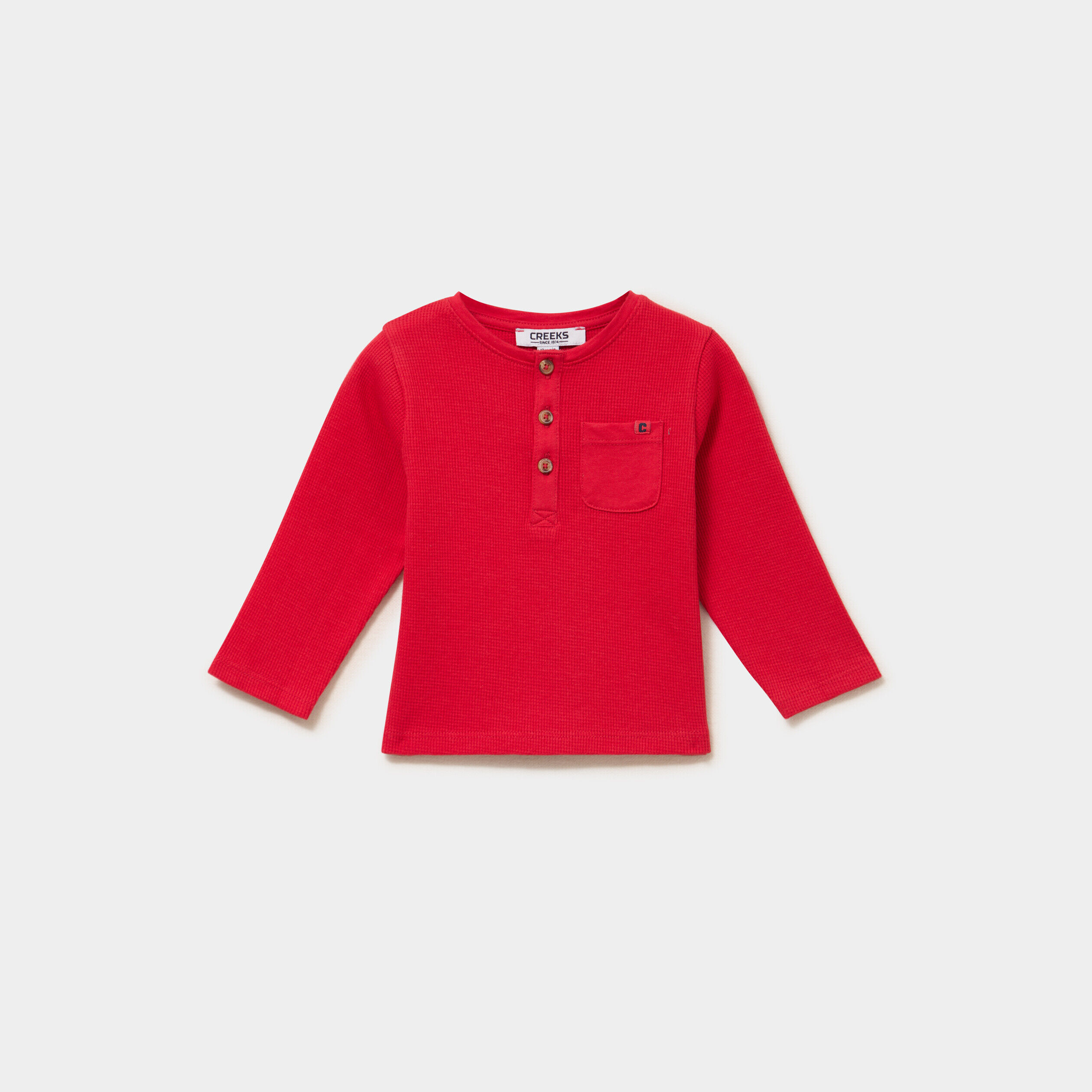 T-shirt col tunisien manches longues rouge bébé garçon CREEKS