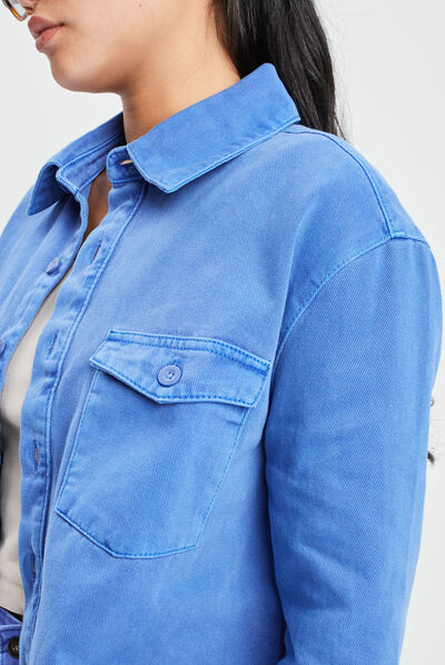 Surchemise cropped manches longues bleu electrique femme
