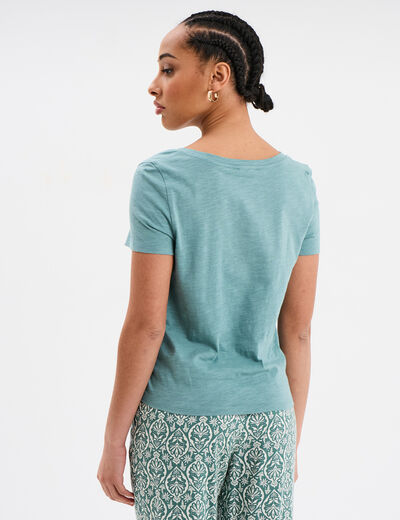 T-shirt taille effet noué coton bleu gris femme