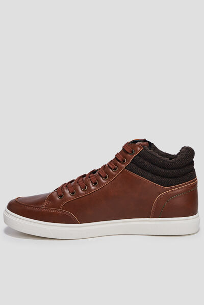 Baskets montantes à lacets marron cognac homme