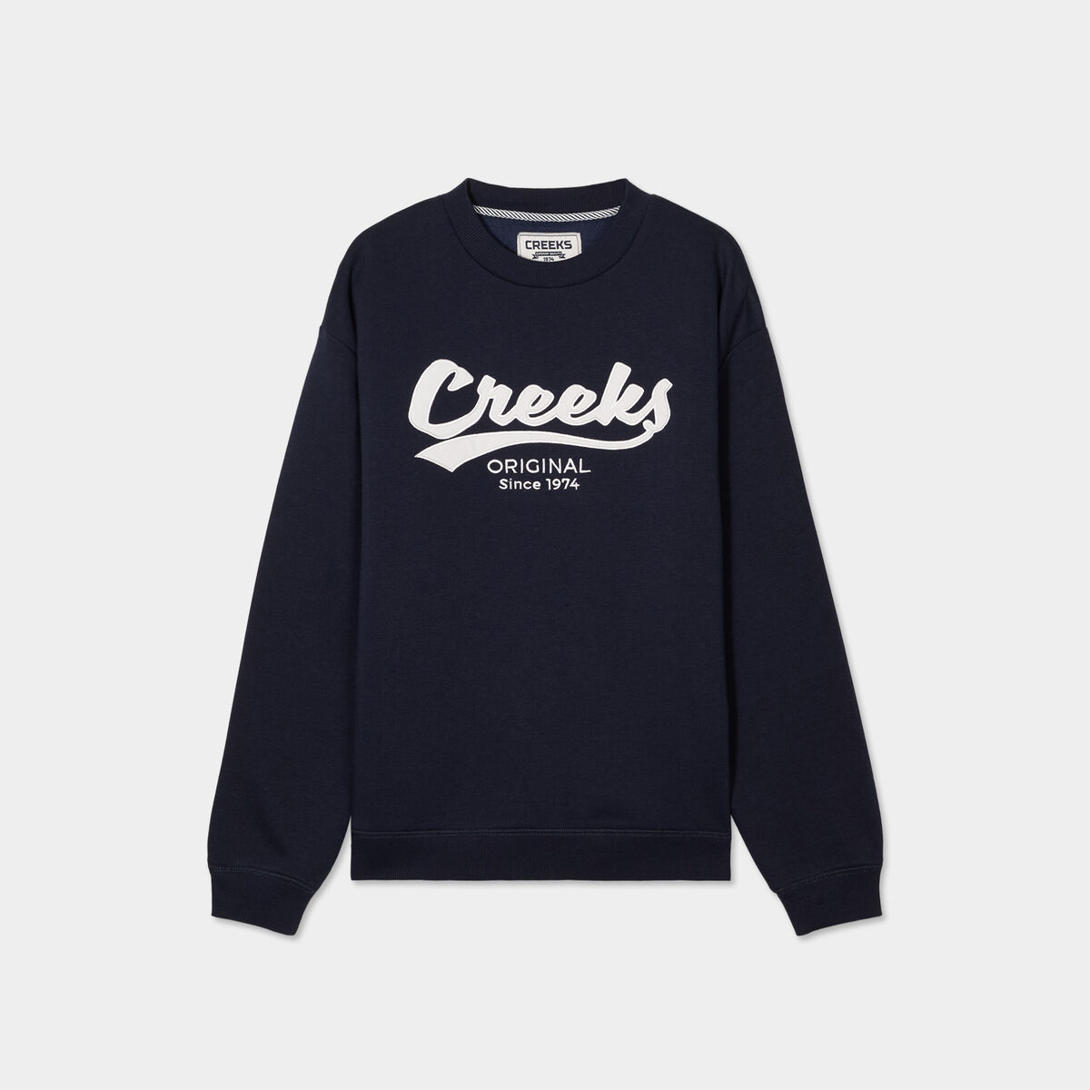 Sweat molleton col rond manches longues bleu fonc&eacute; femme
