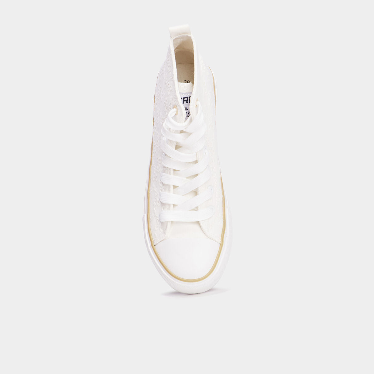 Tennis montantes &agrave; lacets en toile ivoire femme