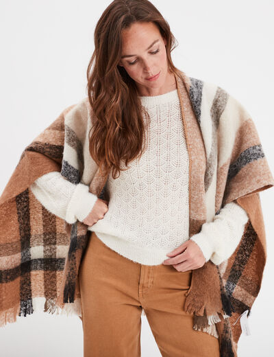 Poncho avec franges marron femme