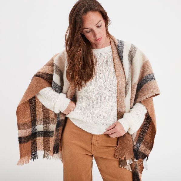 poncho avec franges marron femme Poncho avec franges marron femme