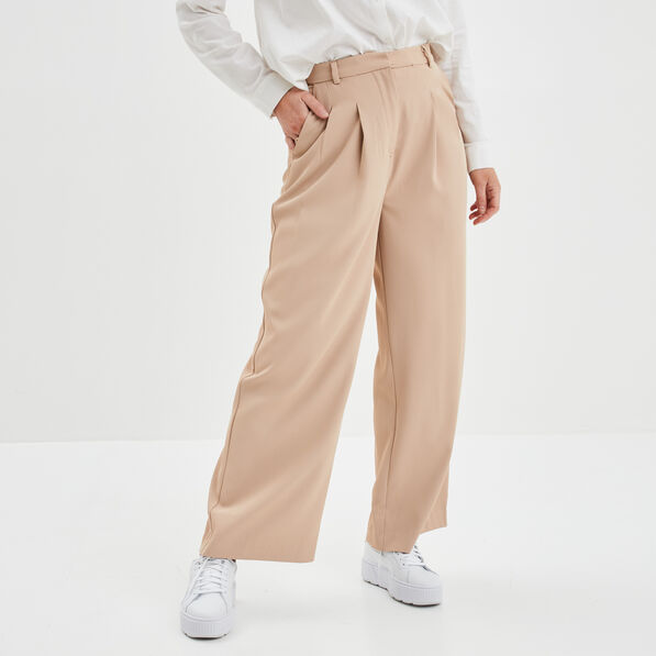 pantalon city wide leg a pinces sable femme Pantalon city wide leg à pinces sable femme