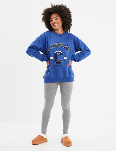 Sweat oversize printé col rond Creeks bleu electrique femme