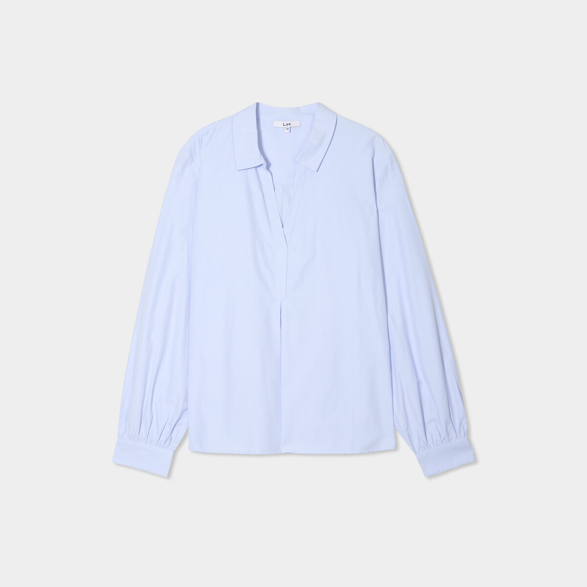 Blouse col polo en popeline bleu ciel femme