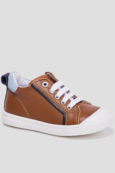 Bottillons zippés en cuir camel bébé garçon