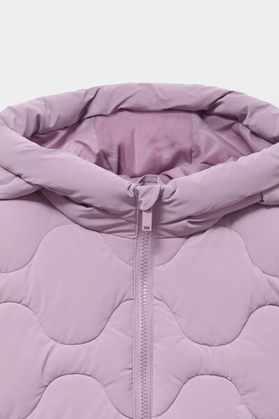 Doudoune matelass&eacute;e &agrave; capuche courte mauve fille
