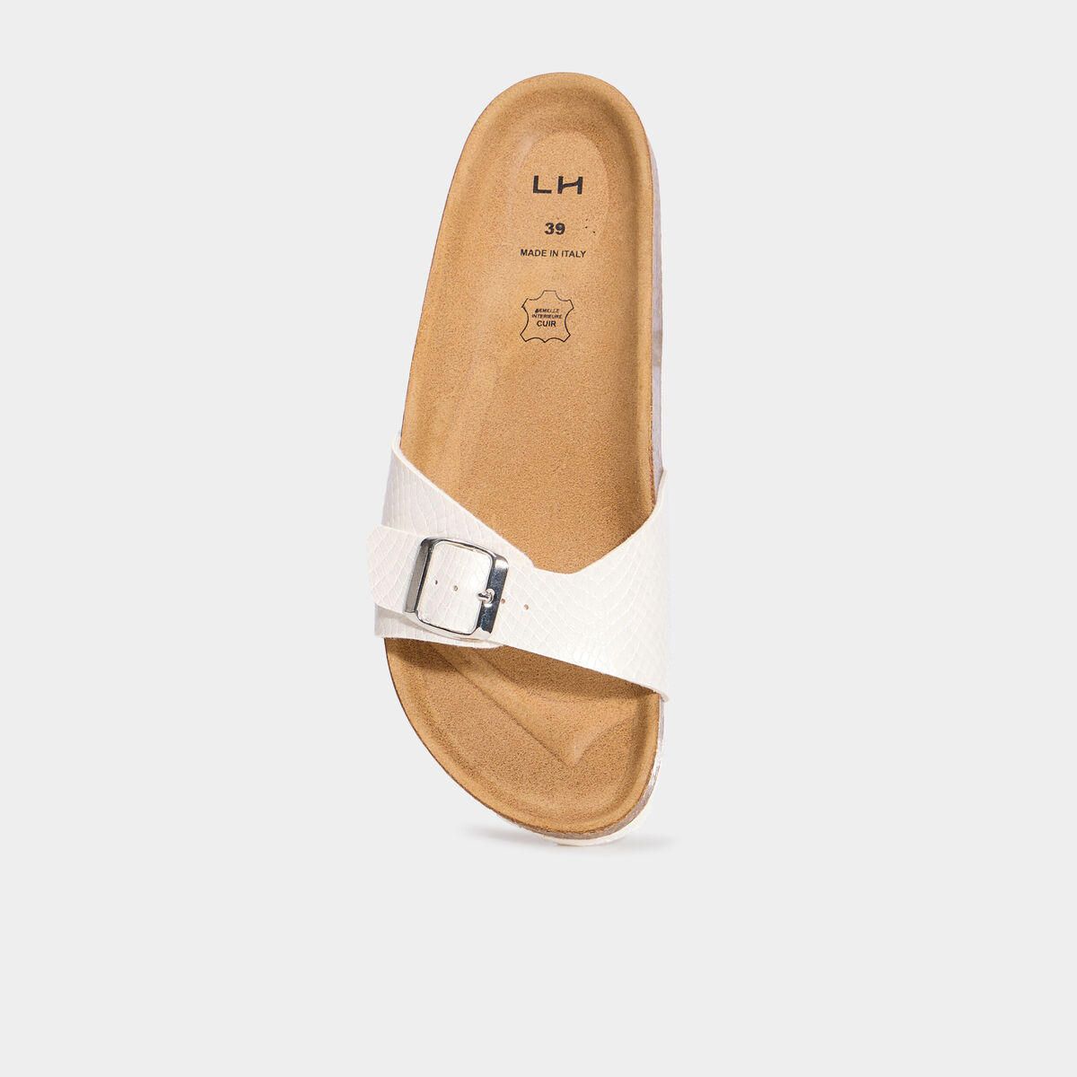 Mules anatomiques &agrave; bride avec boucle blanc femme