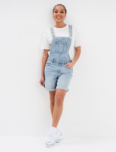 Combishort en jean coton denim triple stone femme