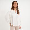 Blouse brod&eacute;e col tunisien coton blanc femme