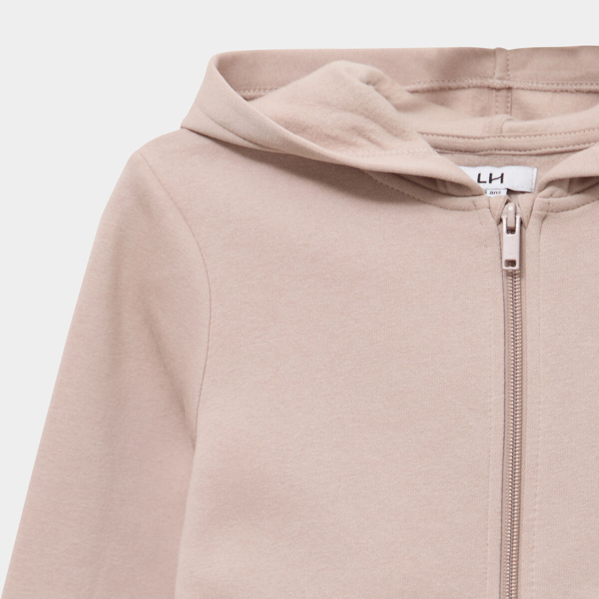 Sweat zipp&eacute; &agrave; capuche droit molleton taupe fille