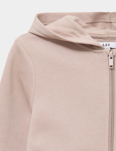 Sweat zipp&eacute; &agrave; capuche droit molleton taupe fille