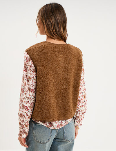 Veste sans manches effet polaire vert kaki femme