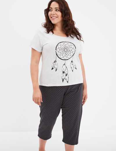 Ensemble pyjama corsaire 2 pièces coton gris clair femme grande taille