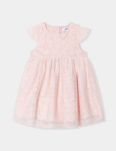 Robe cérémonie en dentelle évasée rose clair bébé fille