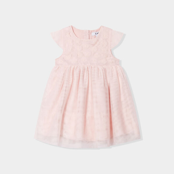 Robe cérémonie en dentelle évasée rose clair bébé fille