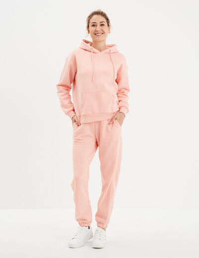 Sweat hoodie molleton à capuche rose poudrée femme