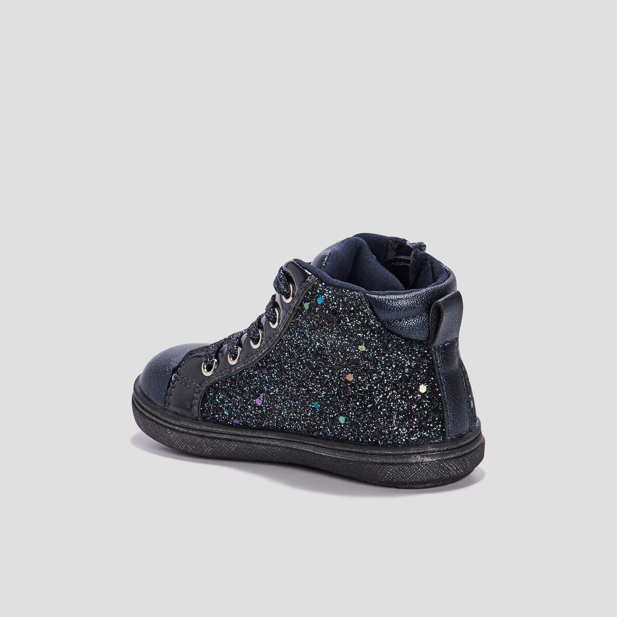 Baskets montantes &agrave; paillettes zipp&eacute;es bleu b&eacute;b&eacute; fille