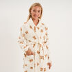 Peignoir court effet velours ceintur&eacute; ecru femme