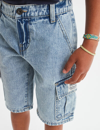 Bermuda cargo en jean Creeks denim triple stone garçon