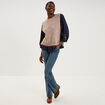 Blouse brod&eacute;e oversize manches 3/4 bleu fonc&eacute; femme