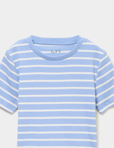 T-shirt marini&egrave;re manches courtes bleu pastel fille