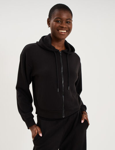 Sweat zipp&eacute; &agrave; capuche noir femme