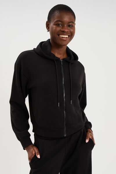 Sweat zipp&eacute; &agrave; capuche noir femme
