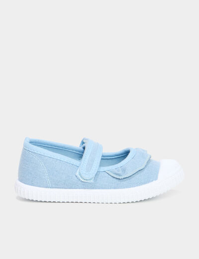 Babies en toile &agrave; volants bout renforc&eacute; bleu fille