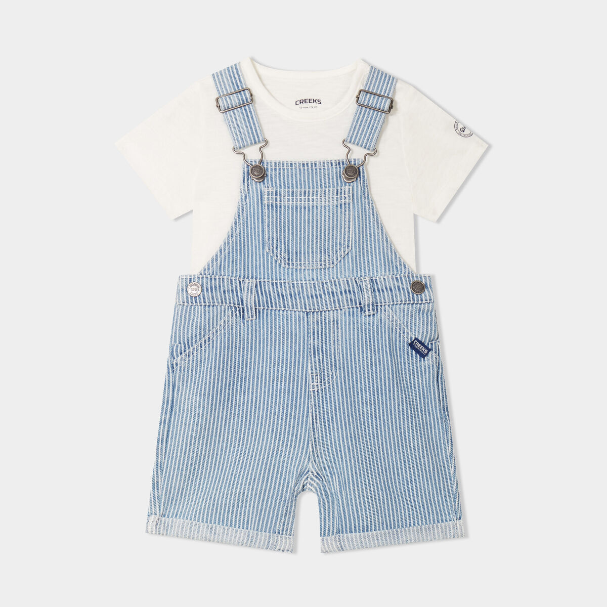 Ensemble 2 pi&egrave;ces coton salopette jean bleu clair b&eacute;b&eacute; gar&ccedil;on