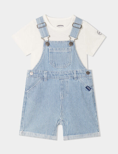 Ensemble 2 pièces coton salopette jean bleu clair bébé garçon
