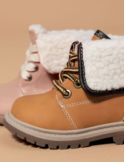 Bottines plates fourrées zippées camel bébé garçon