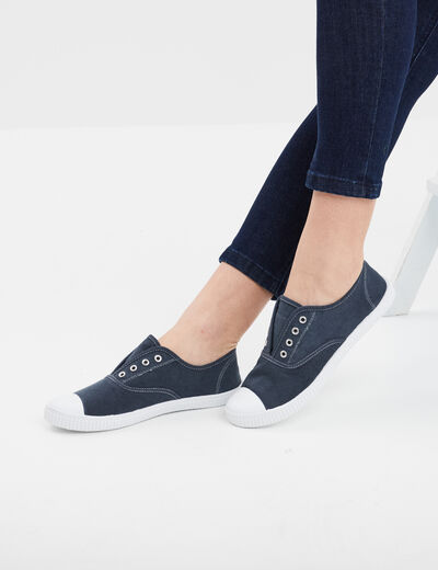 Tennis basses en toile enfilage facile bleu marine femme