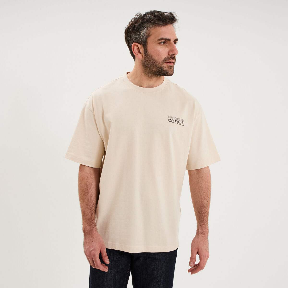 T-shirt relax manches courtes coton ecru homme