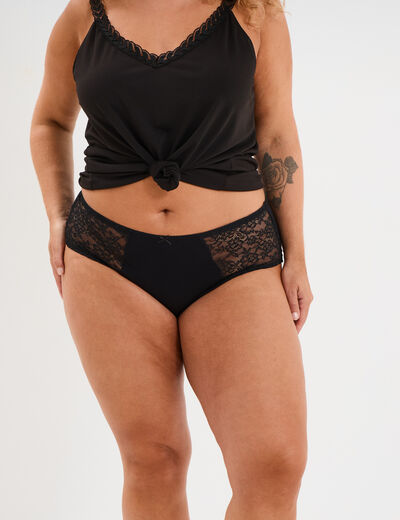 Shorty coton majoritaire avec dentelle noir femme grande taille