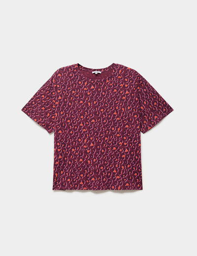 T-shirt col rond manches courtes coton bordeaux femme grande taille